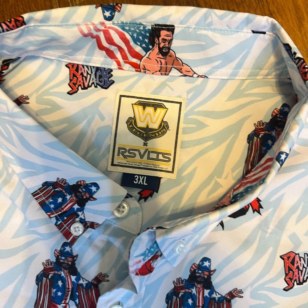 RSVLTS WWE Men’s 3XL Randy Savage Patriotic USA Button Down Shirt
